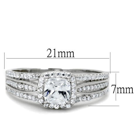 Rhodium 925 Sterling Silver Ring with AAA Grade CZ  in Clear