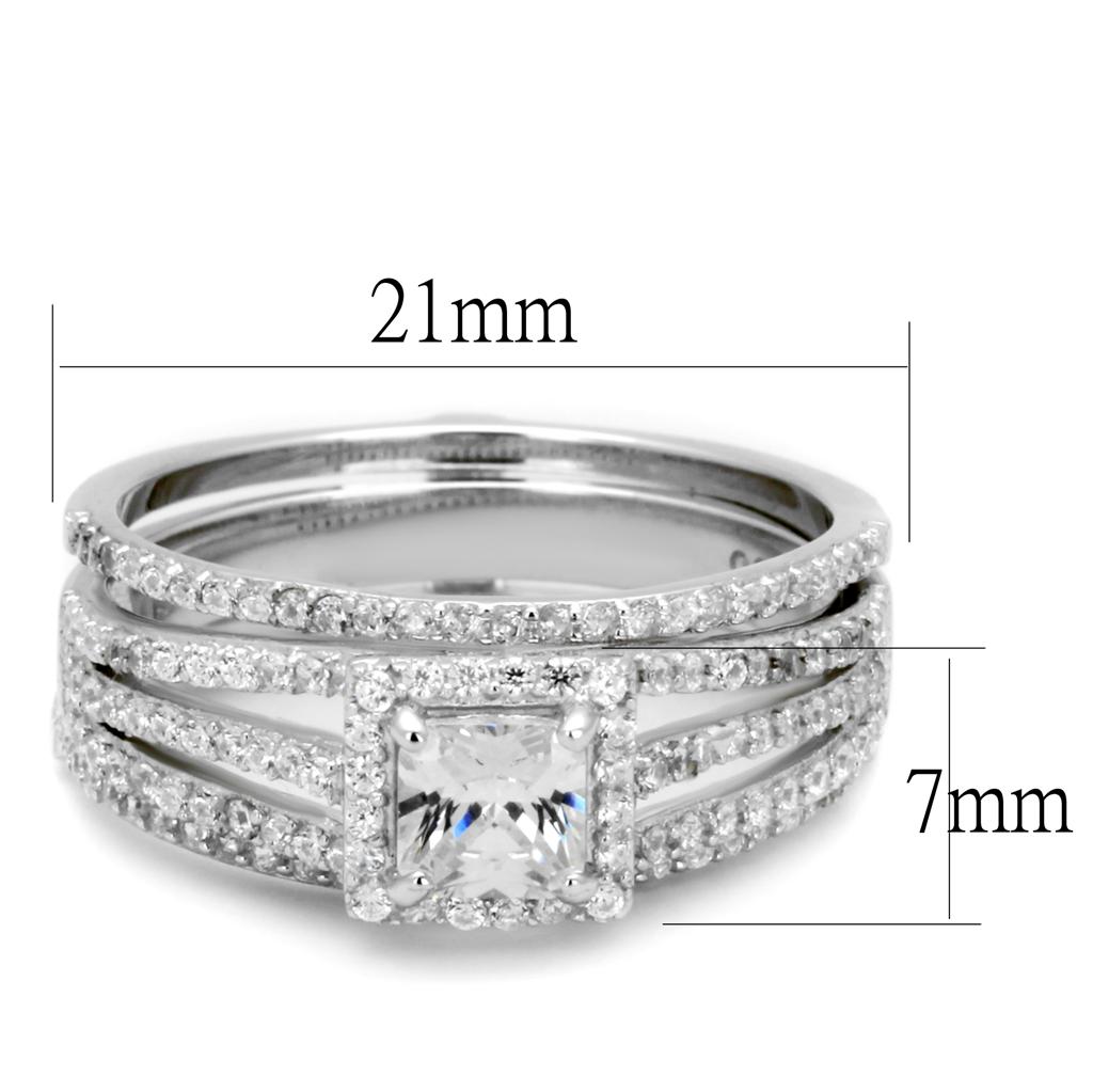 Rhodium 925 Sterling Silver Ring with AAA Grade CZ  in Clear