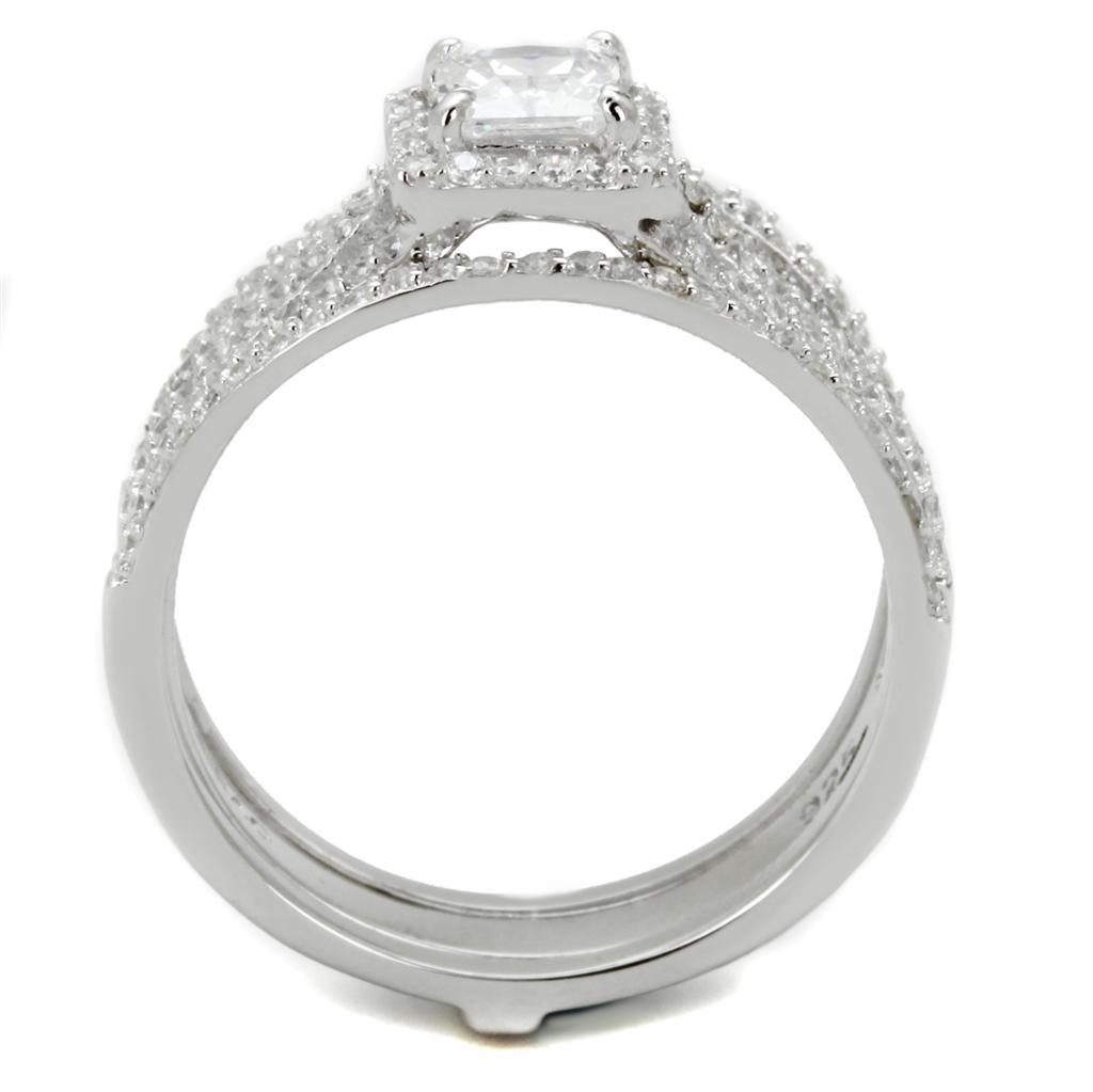 Rhodium 925 Sterling Silver Ring with AAA Grade CZ  in Clear