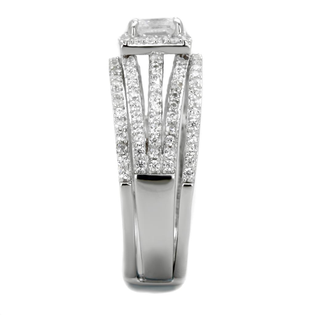 Rhodium 925 Sterling Silver Ring with AAA Grade CZ  in Clear