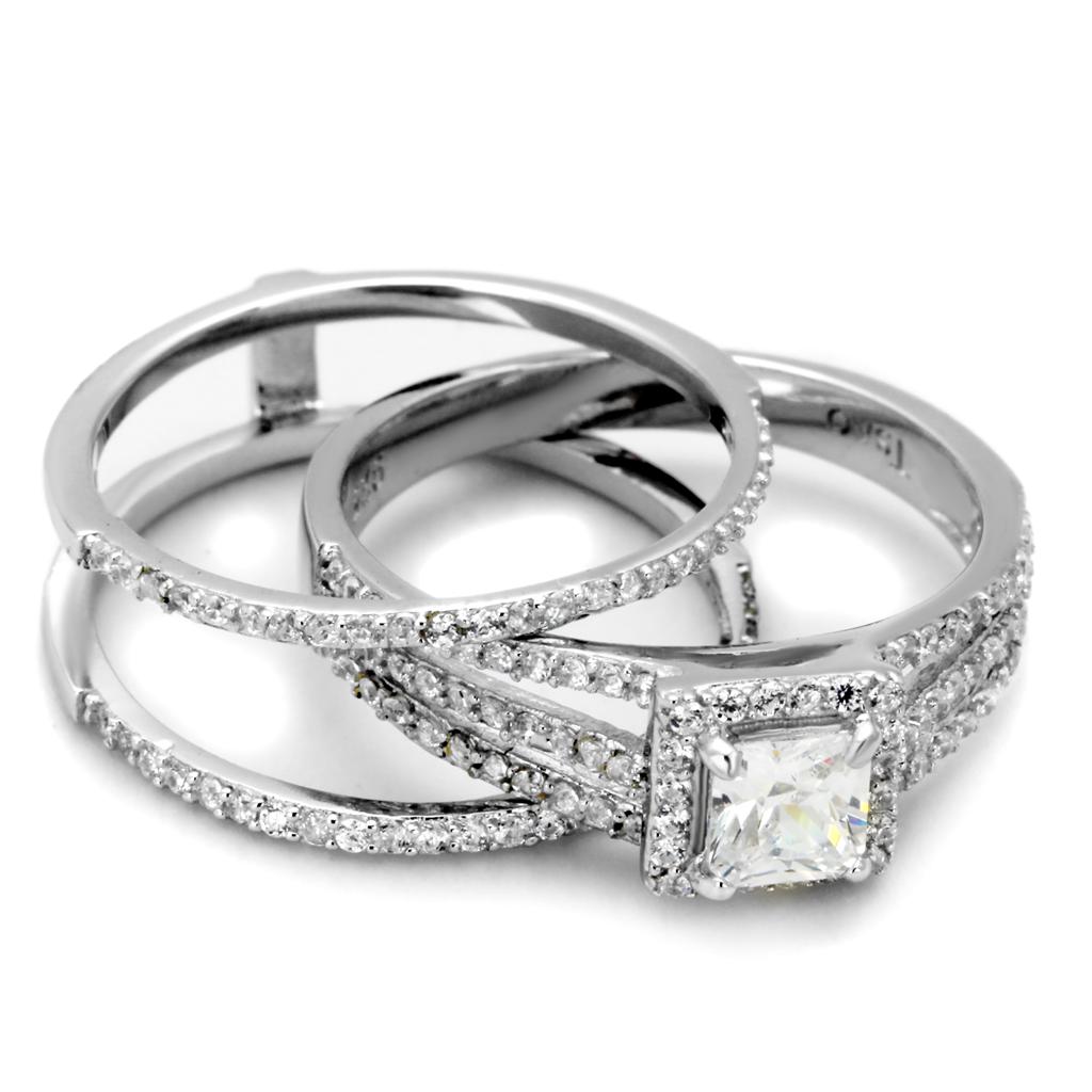 Rhodium 925 Sterling Silver Ring with AAA Grade CZ  in Clear