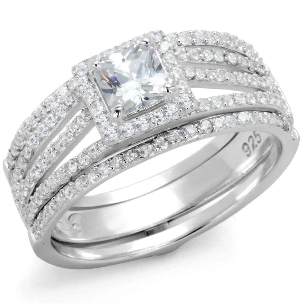 Rhodium 925 Sterling Silver Ring with AAA Grade CZ  in Clear