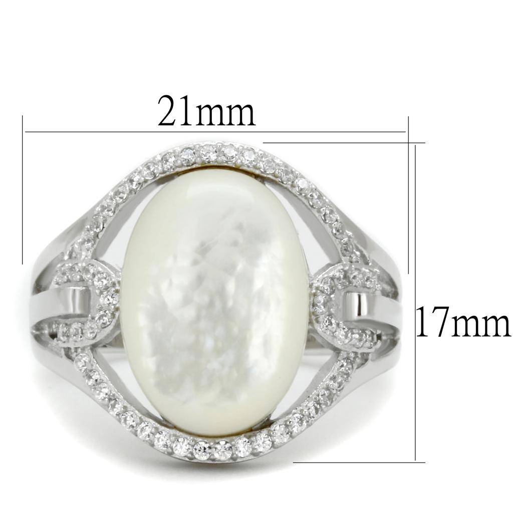 Rhodium 925 Sterling Silver Ring with Precious Stone Conch in White