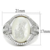 Rhodium 925 Sterling Silver Ring with Precious Stone Conch in White