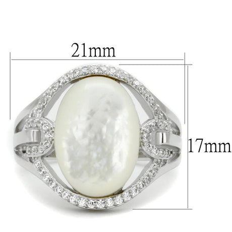 Rhodium 925 Sterling Silver Ring with Precious Stone Conch in White