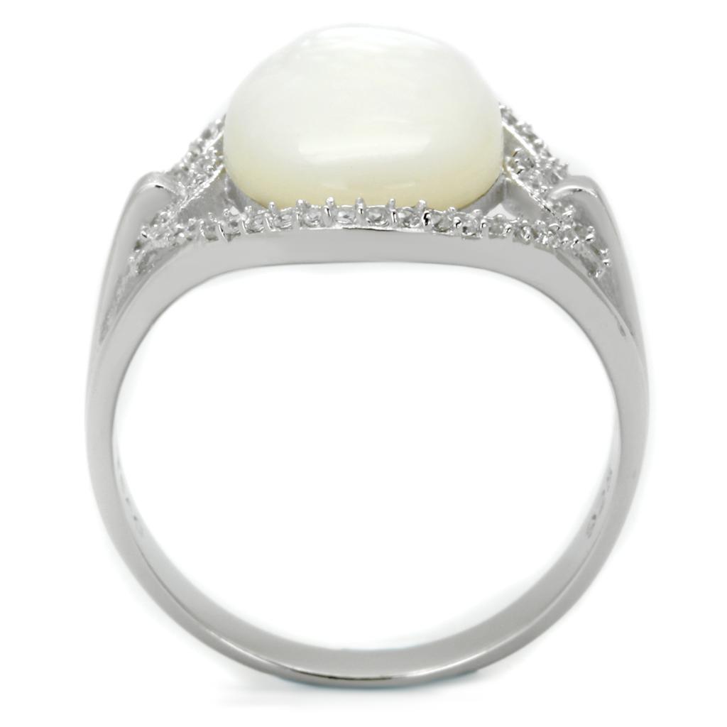 Rhodium 925 Sterling Silver Ring with Precious Stone Conch in White