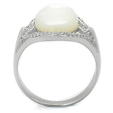 Rhodium 925 Sterling Silver Ring with Precious Stone Conch in White