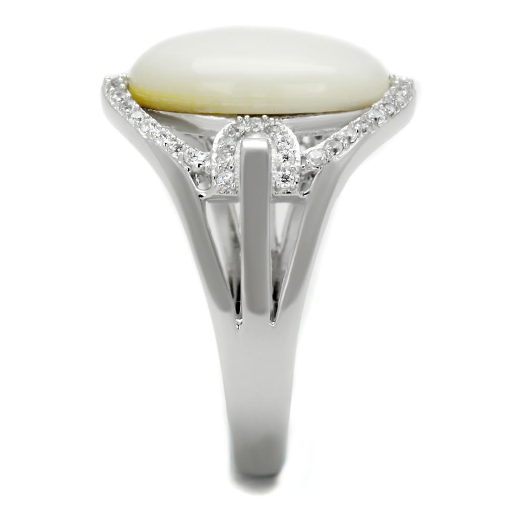 Rhodium 925 Sterling Silver Ring with Precious Stone Conch in White