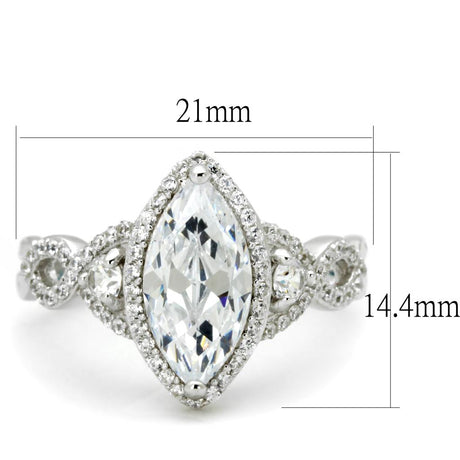 Rhodium 925 Sterling Silver Ring with AAA Grade CZ  in Clear
