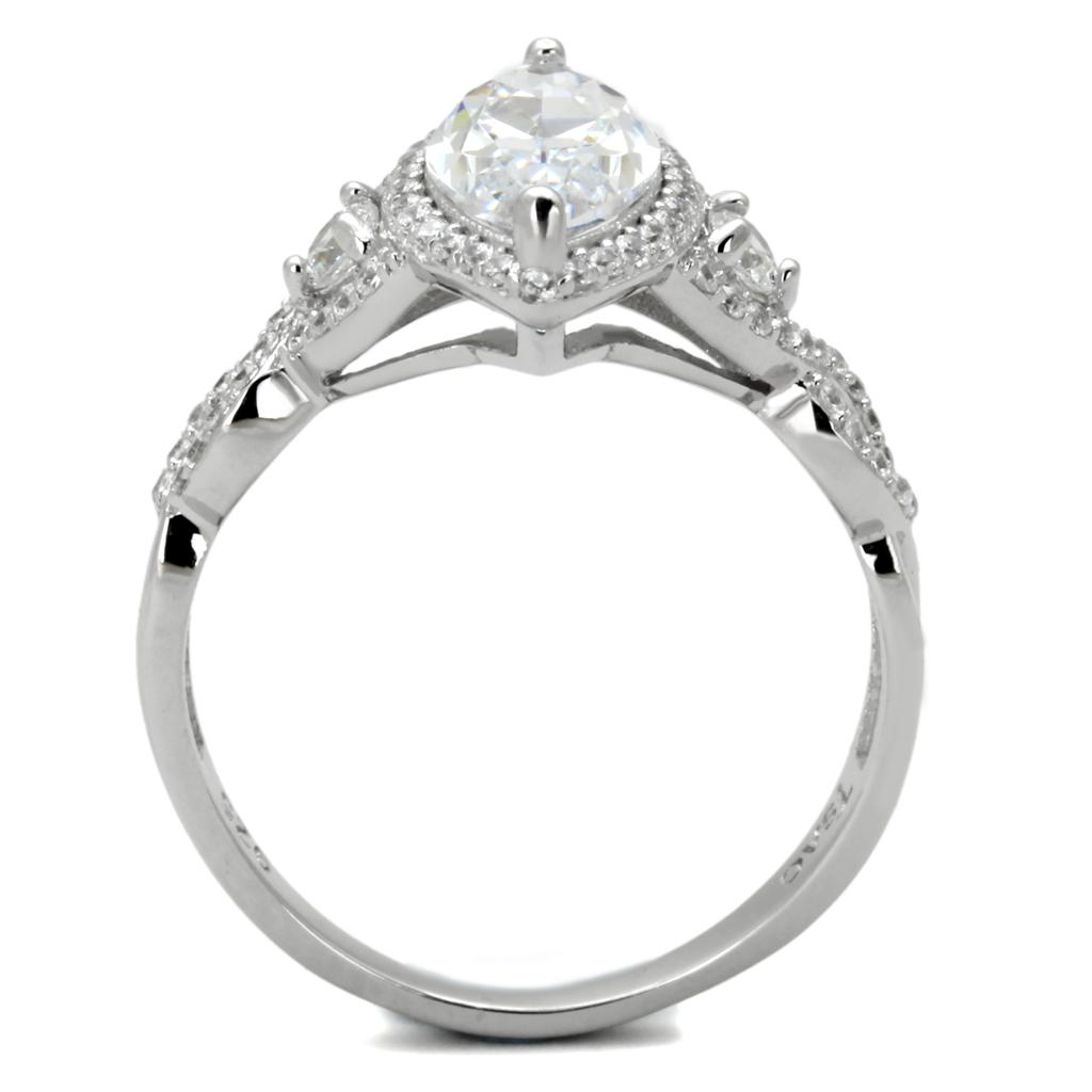 Rhodium 925 Sterling Silver Ring with AAA Grade CZ  in Clear