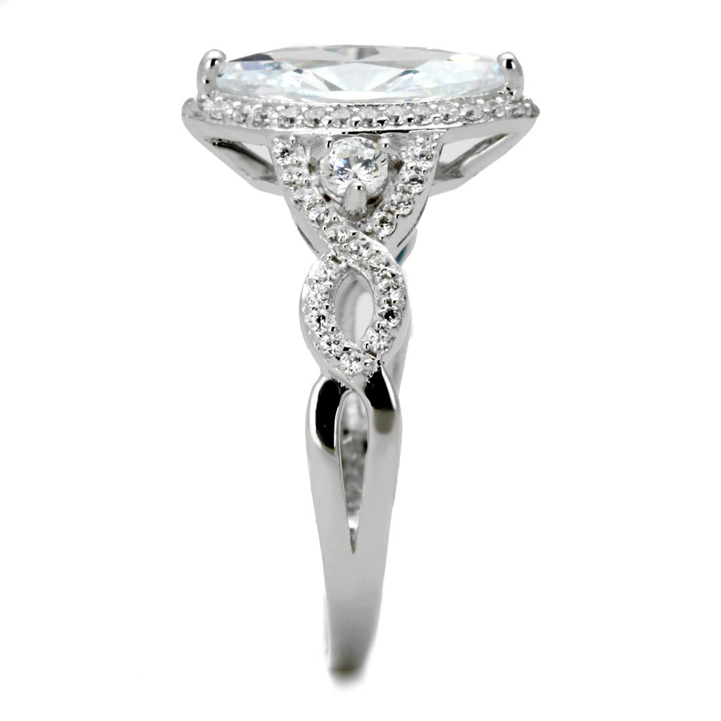 Rhodium 925 Sterling Silver Ring with AAA Grade CZ  in Clear