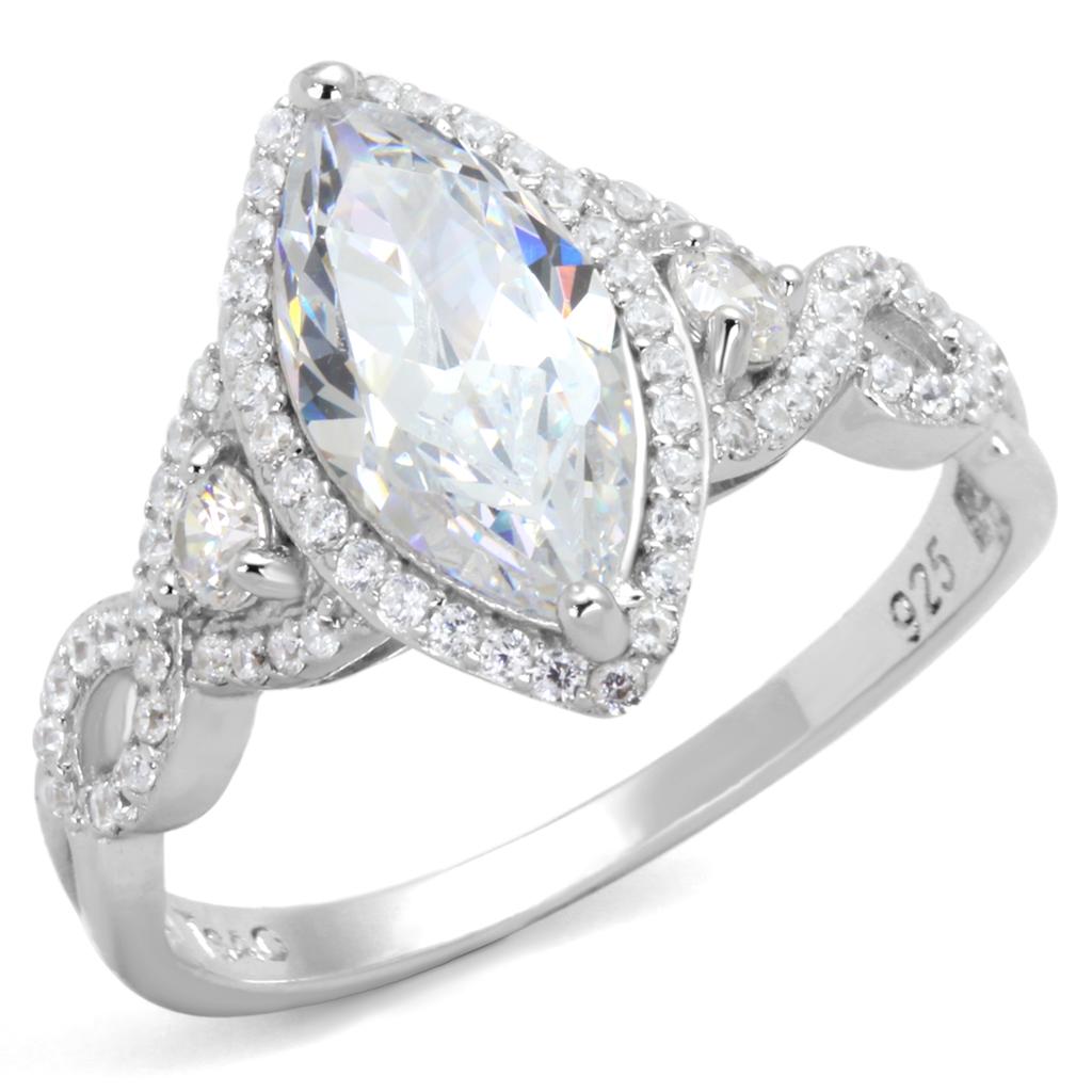 Rhodium 925 Sterling Silver Ring with AAA Grade CZ  in Clear