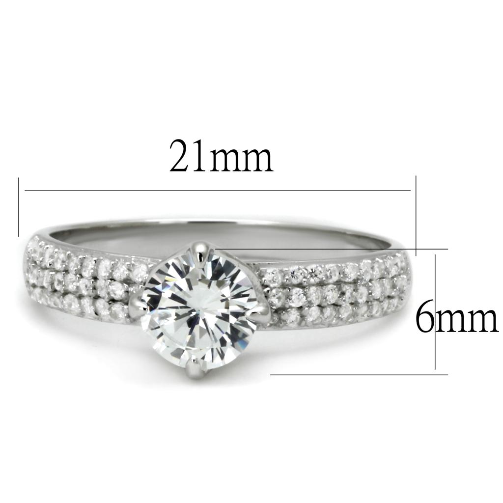 Rhodium 925 Sterling Silver Ring with AAA Grade CZ  in Clear
