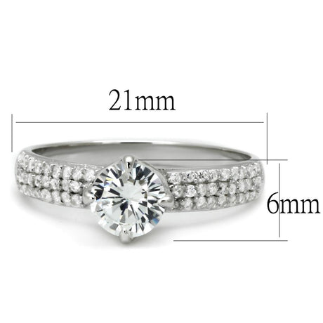 Rhodium 925 Sterling Silver Ring with AAA Grade CZ  in Clear