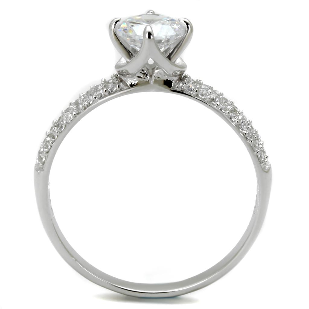 Rhodium 925 Sterling Silver Ring with AAA Grade CZ  in Clear