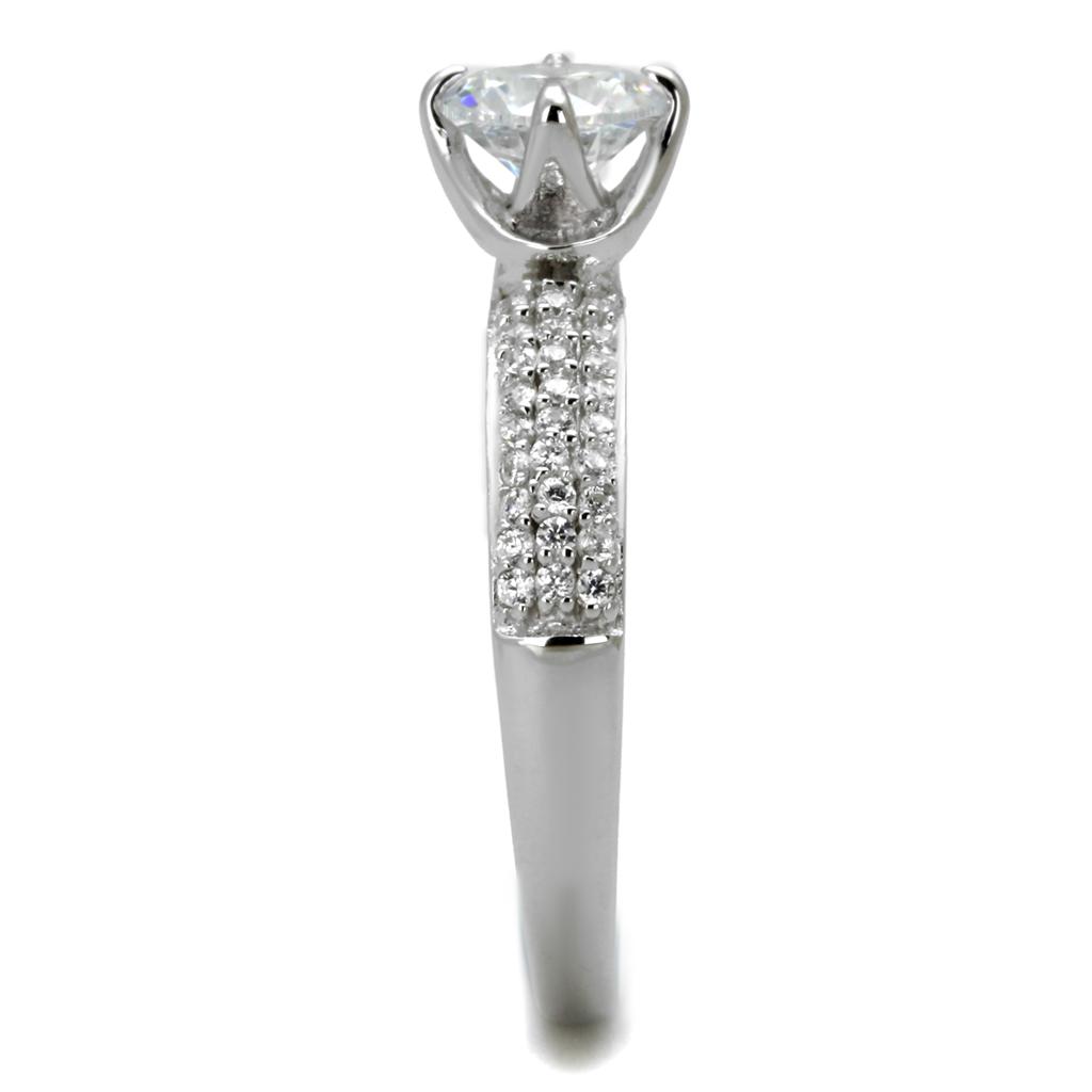 Rhodium 925 Sterling Silver Ring with AAA Grade CZ  in Clear