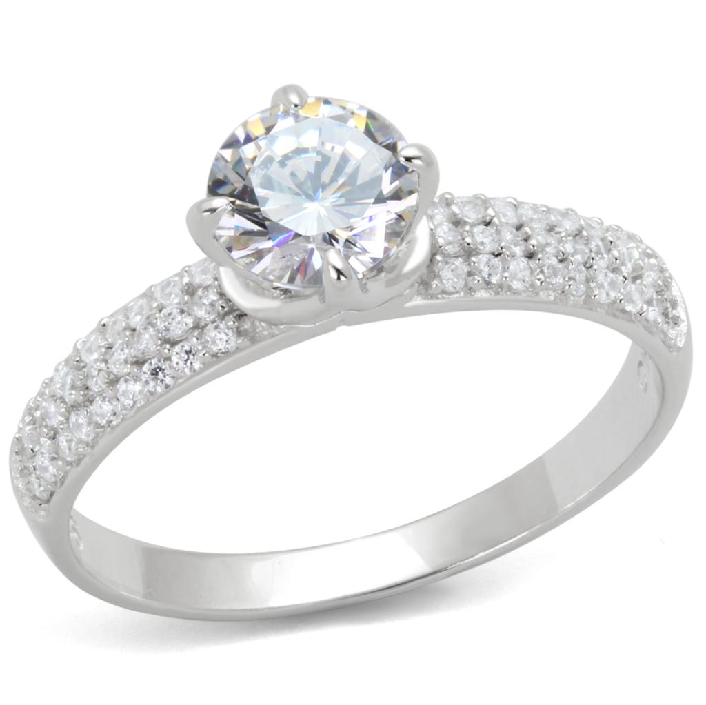 Rhodium 925 Sterling Silver Ring with AAA Grade CZ  in Clear