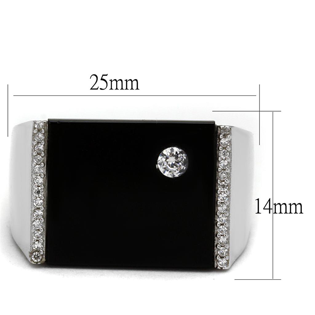 Rhodium 925 Sterling Silver Ring with Synthetic Onyx in Jet