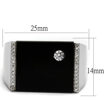 Rhodium 925 Sterling Silver Ring with Synthetic Onyx in Jet