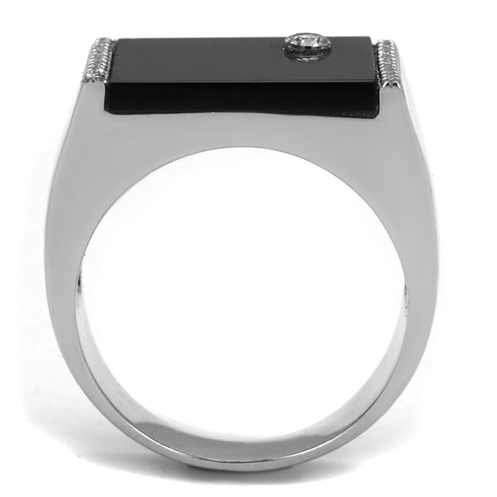 Rhodium 925 Sterling Silver Ring with Synthetic Onyx in Jet