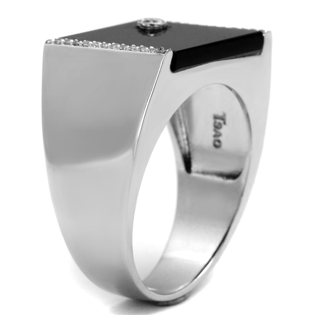Rhodium 925 Sterling Silver Ring with Synthetic Onyx in Jet