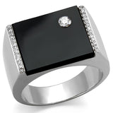 Rhodium 925 Sterling Silver Ring with Synthetic Onyx in Jet