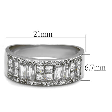 Rhodium 925 Sterling Silver Ring with AAA Grade CZ  in Clear
