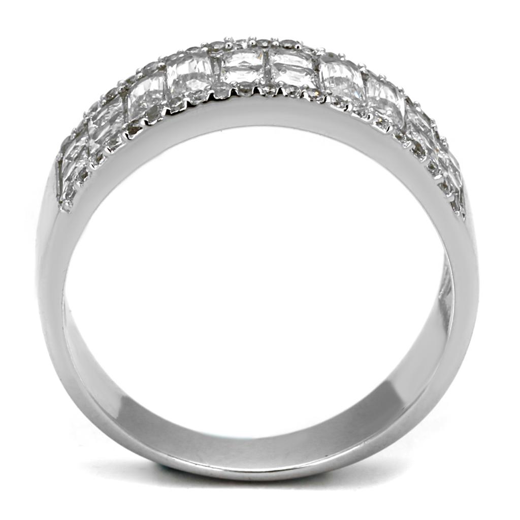 Rhodium 925 Sterling Silver Ring with AAA Grade CZ  in Clear
