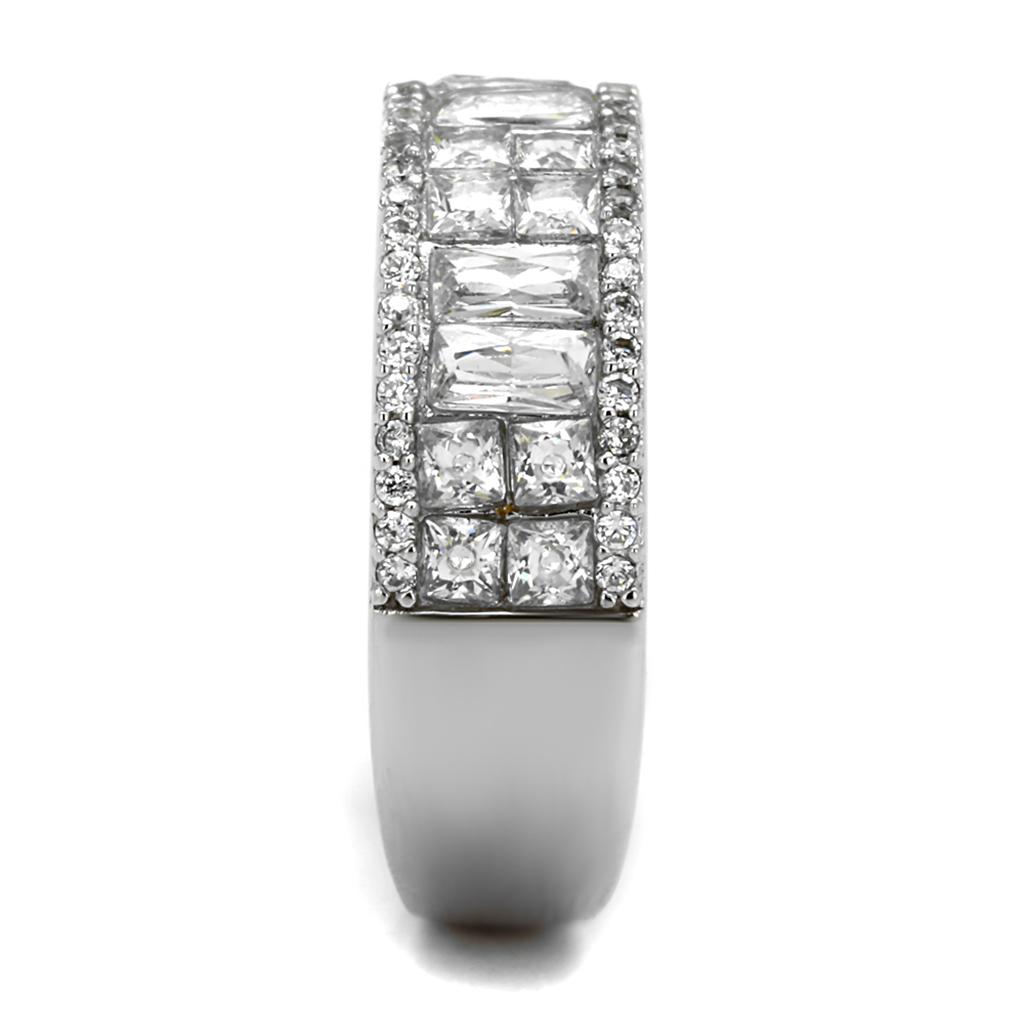 Rhodium 925 Sterling Silver Ring with AAA Grade CZ  in Clear