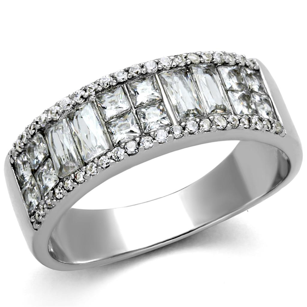 Rhodium 925 Sterling Silver Ring with AAA Grade CZ  in Clear