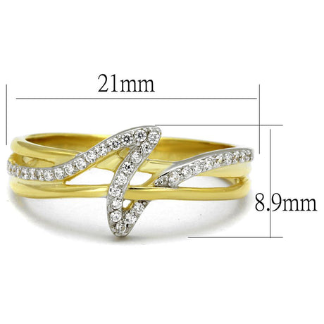 Gold+Rhodium 925 Sterling Silver Ring with AAA Grade CZ  in Clear