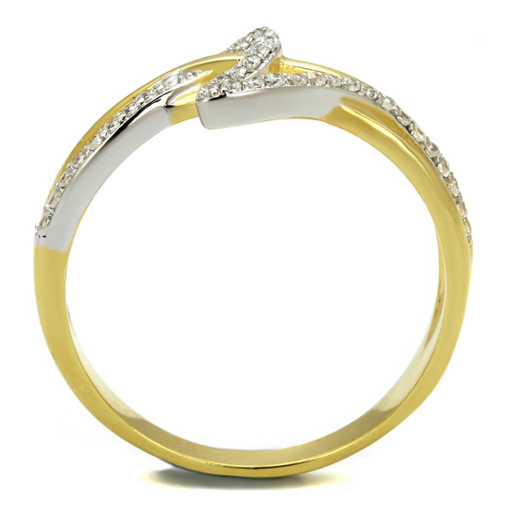 Gold+Rhodium 925 Sterling Silver Ring with AAA Grade CZ  in Clear