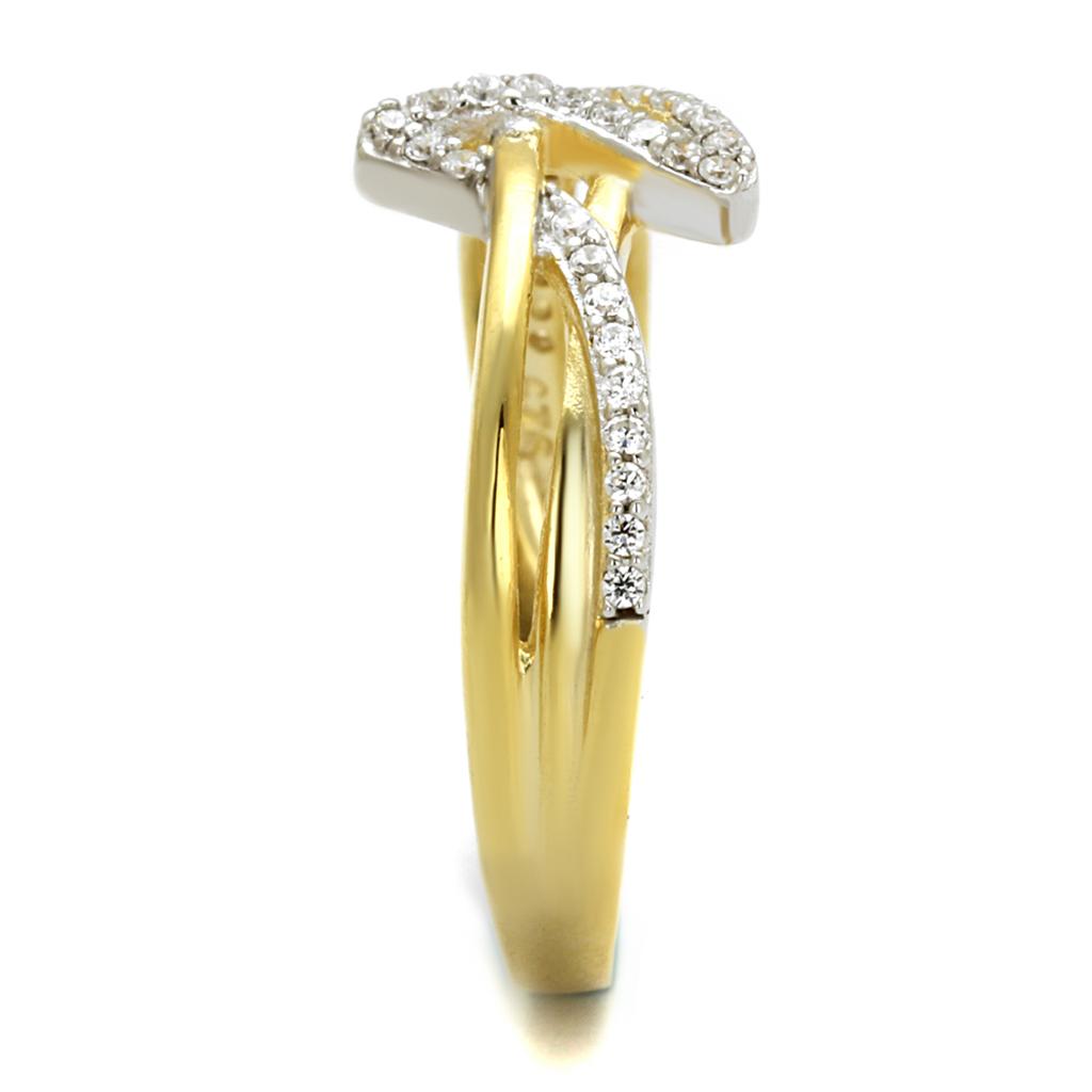 Gold+Rhodium 925 Sterling Silver Ring with AAA Grade CZ  in Clear