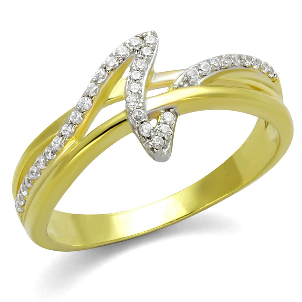 Gold+Rhodium 925 Sterling Silver Ring with AAA Grade CZ  in Clear