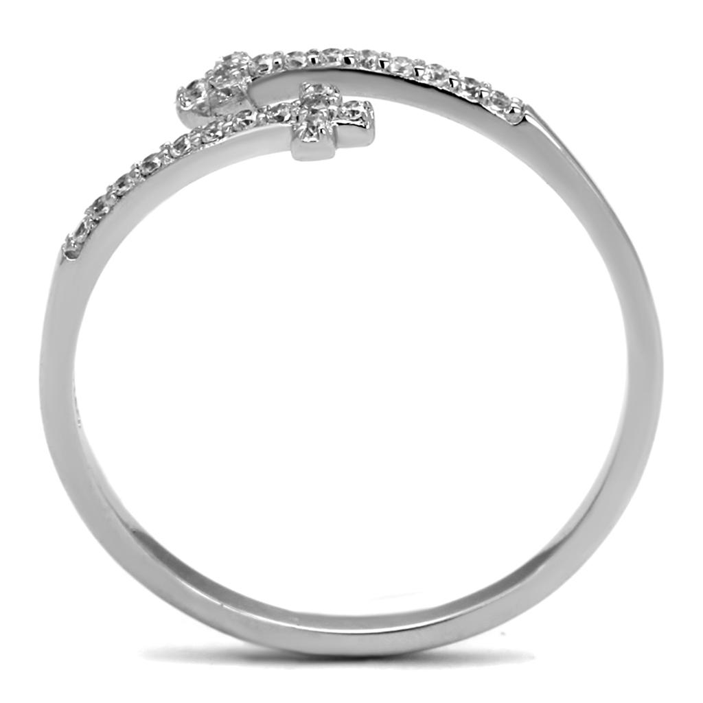 Rhodium 925 Sterling Silver Ring with AAA Grade CZ  in Clear