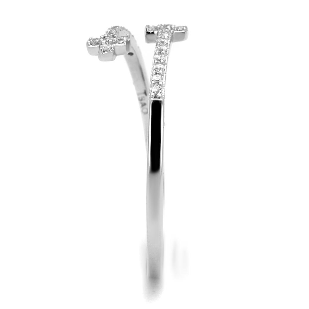 Rhodium 925 Sterling Silver Ring with AAA Grade CZ  in Clear
