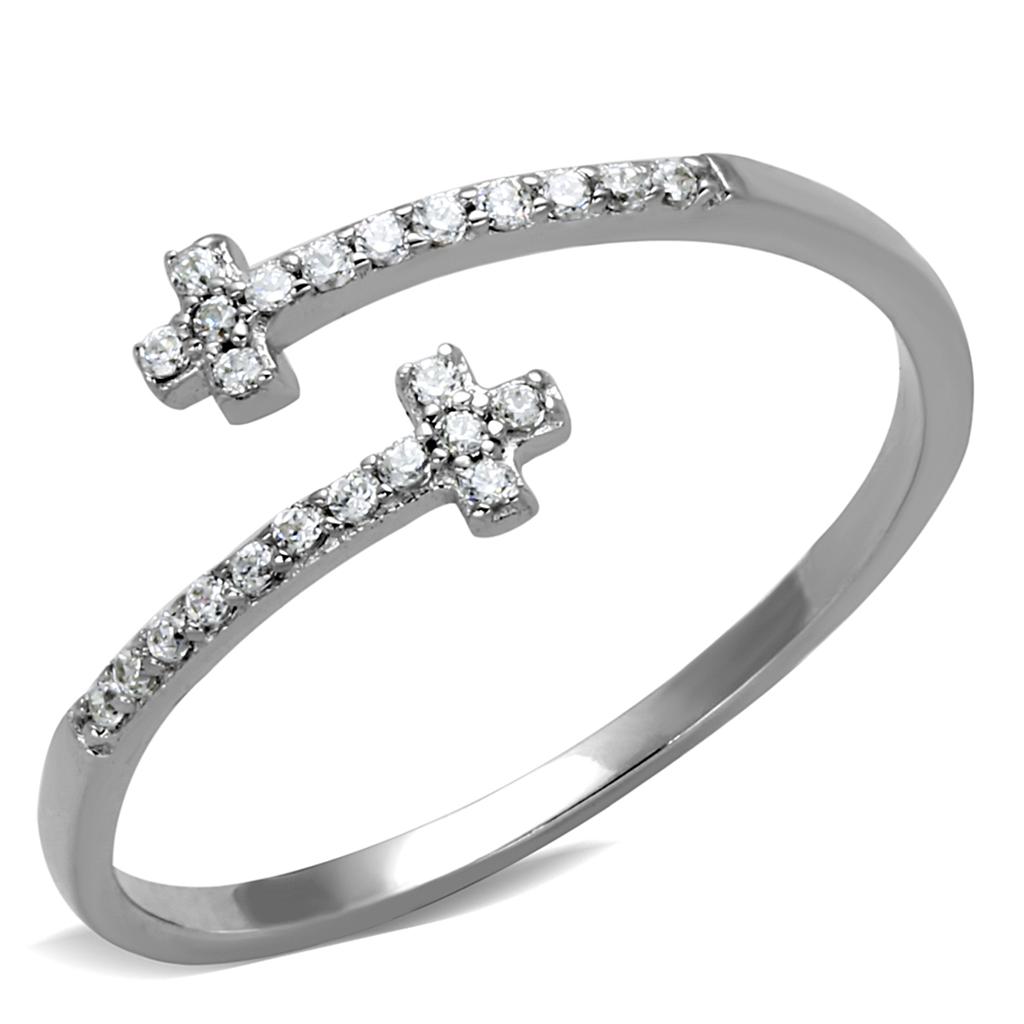 Rhodium 925 Sterling Silver Ring with AAA Grade CZ  in Clear