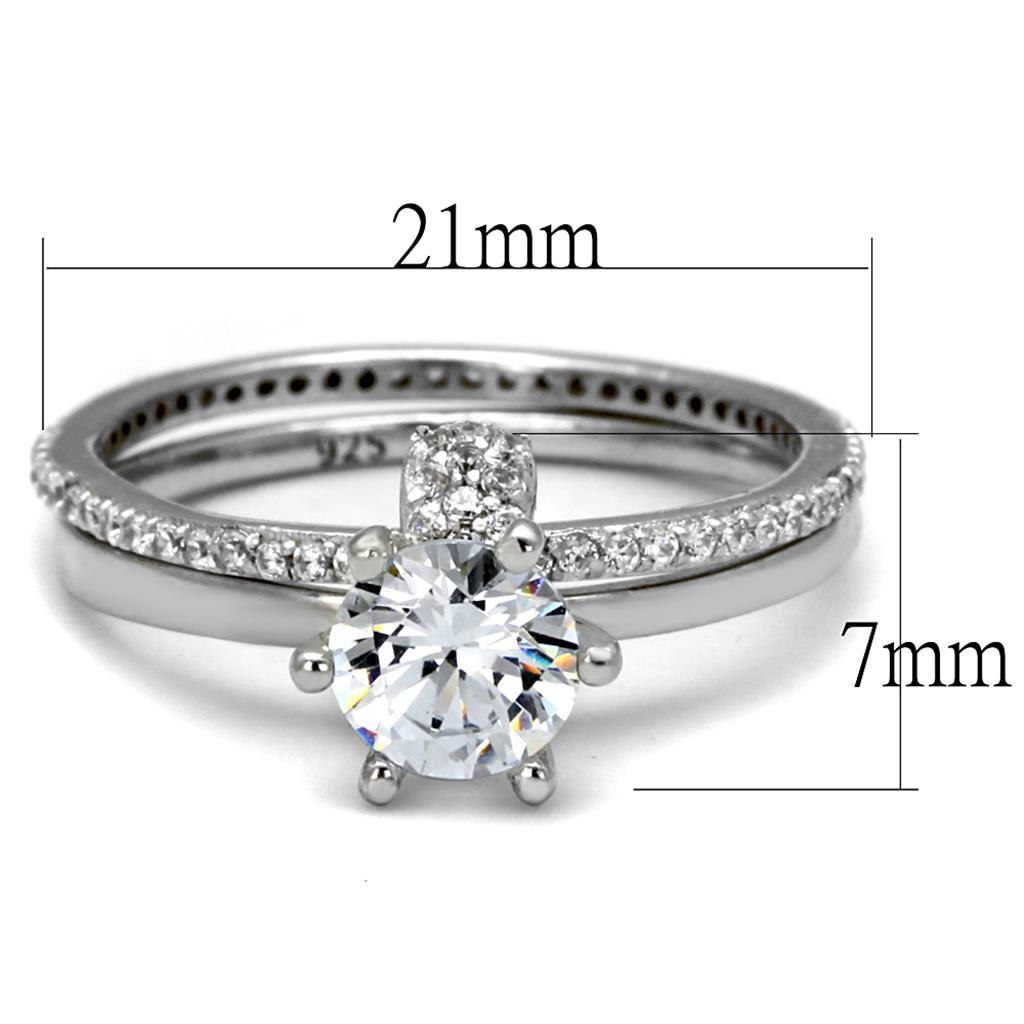 Rhodium 925 Sterling Silver Ring with AAA Grade CZ  in Clear