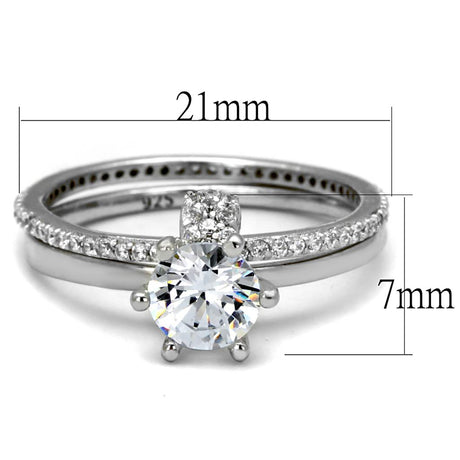 Rhodium 925 Sterling Silver Ring with AAA Grade CZ  in Clear
