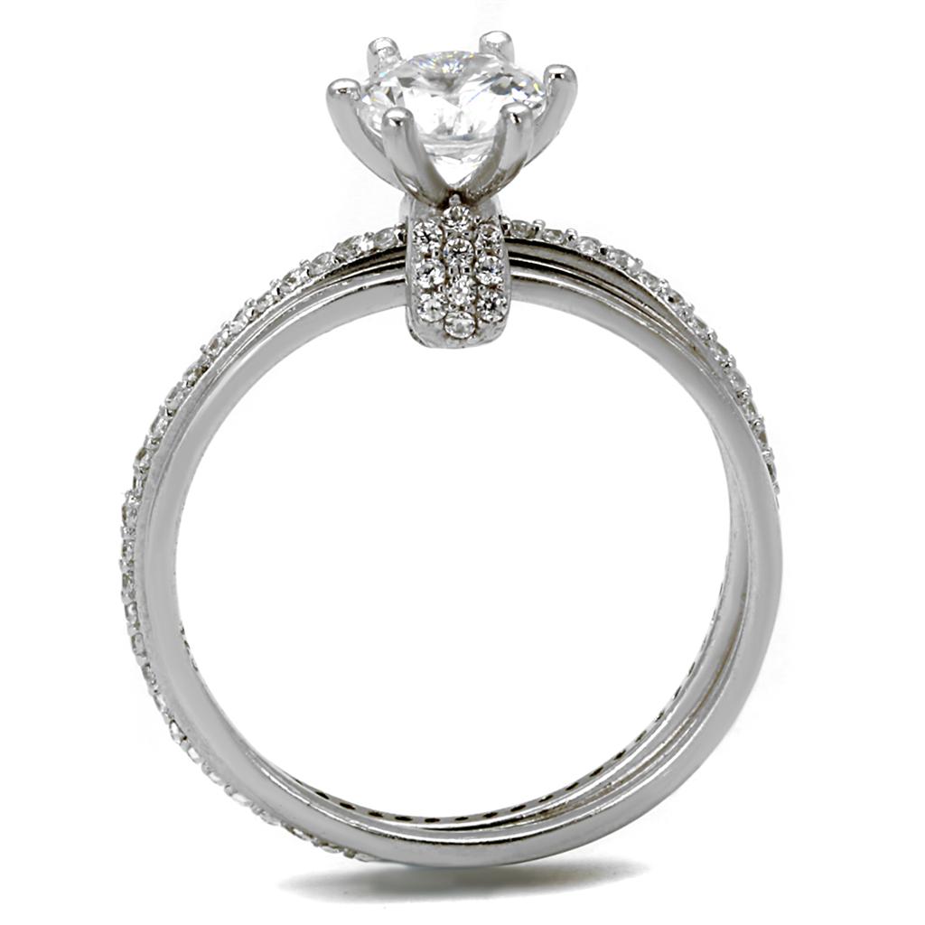 Rhodium 925 Sterling Silver Ring with AAA Grade CZ  in Clear