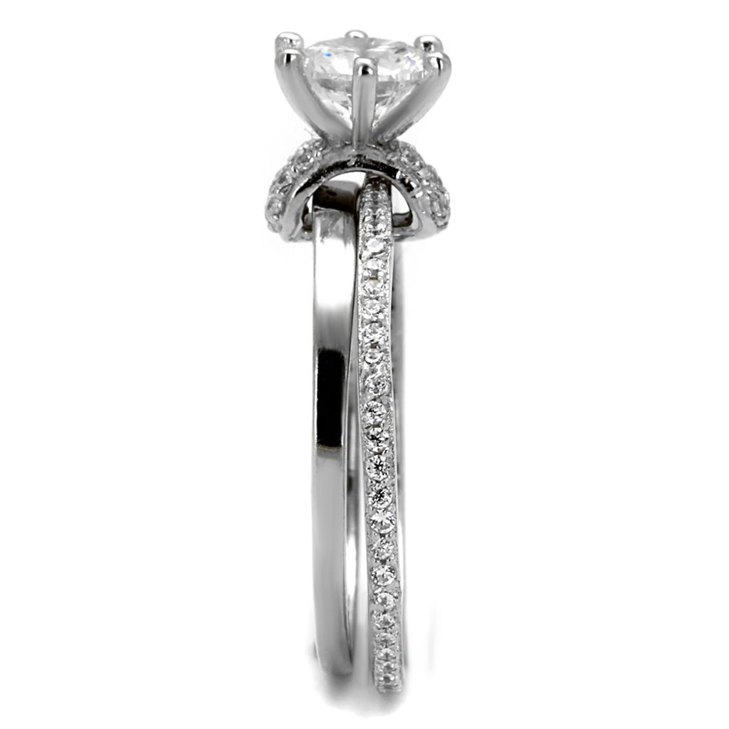 Rhodium 925 Sterling Silver Ring with AAA Grade CZ  in Clear