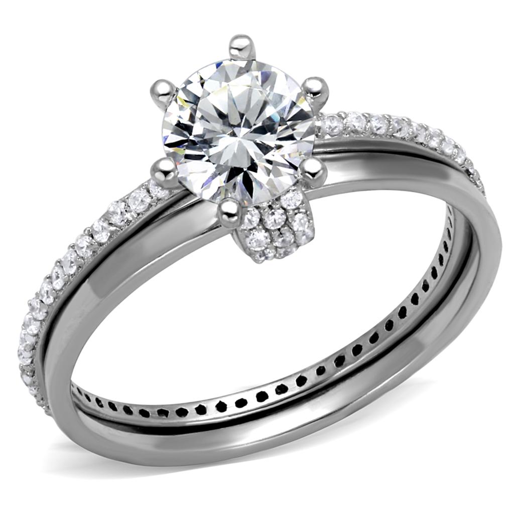 Rhodium 925 Sterling Silver Ring with AAA Grade CZ  in Clear