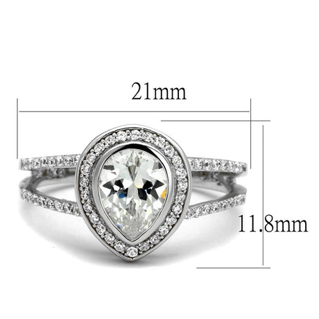 Rhodium 925 Sterling Silver Ring with AAA Grade CZ  in Clear