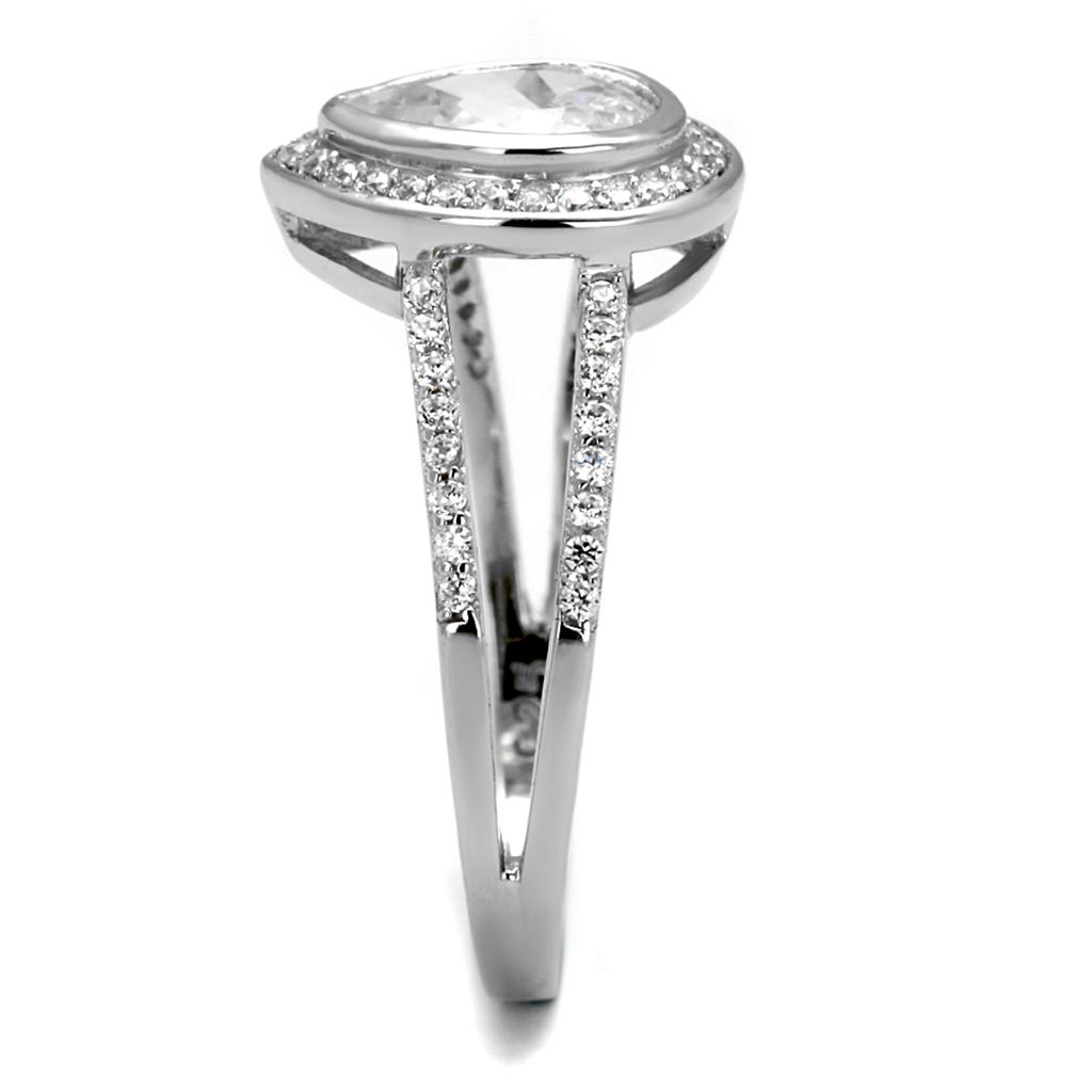Rhodium 925 Sterling Silver Ring with AAA Grade CZ  in Clear