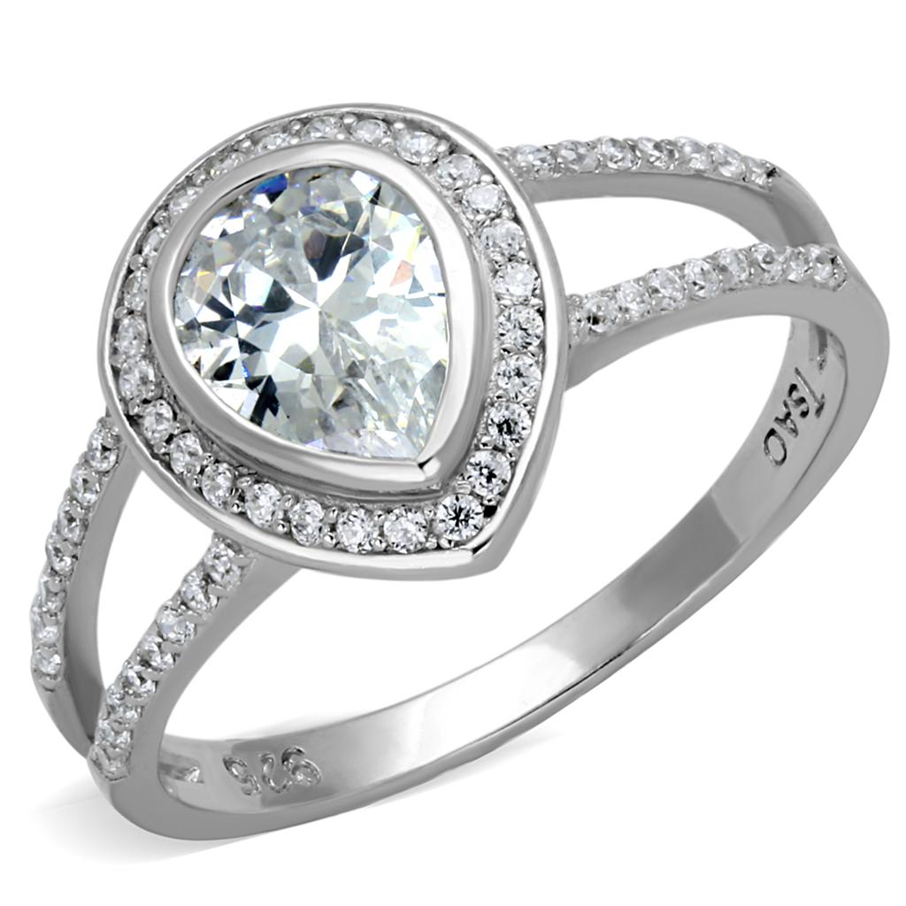Rhodium 925 Sterling Silver Ring with AAA Grade CZ  in Clear