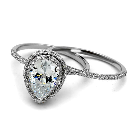 Rhodium 925 Sterling Silver Ring with AAA Grade CZ  in Clear