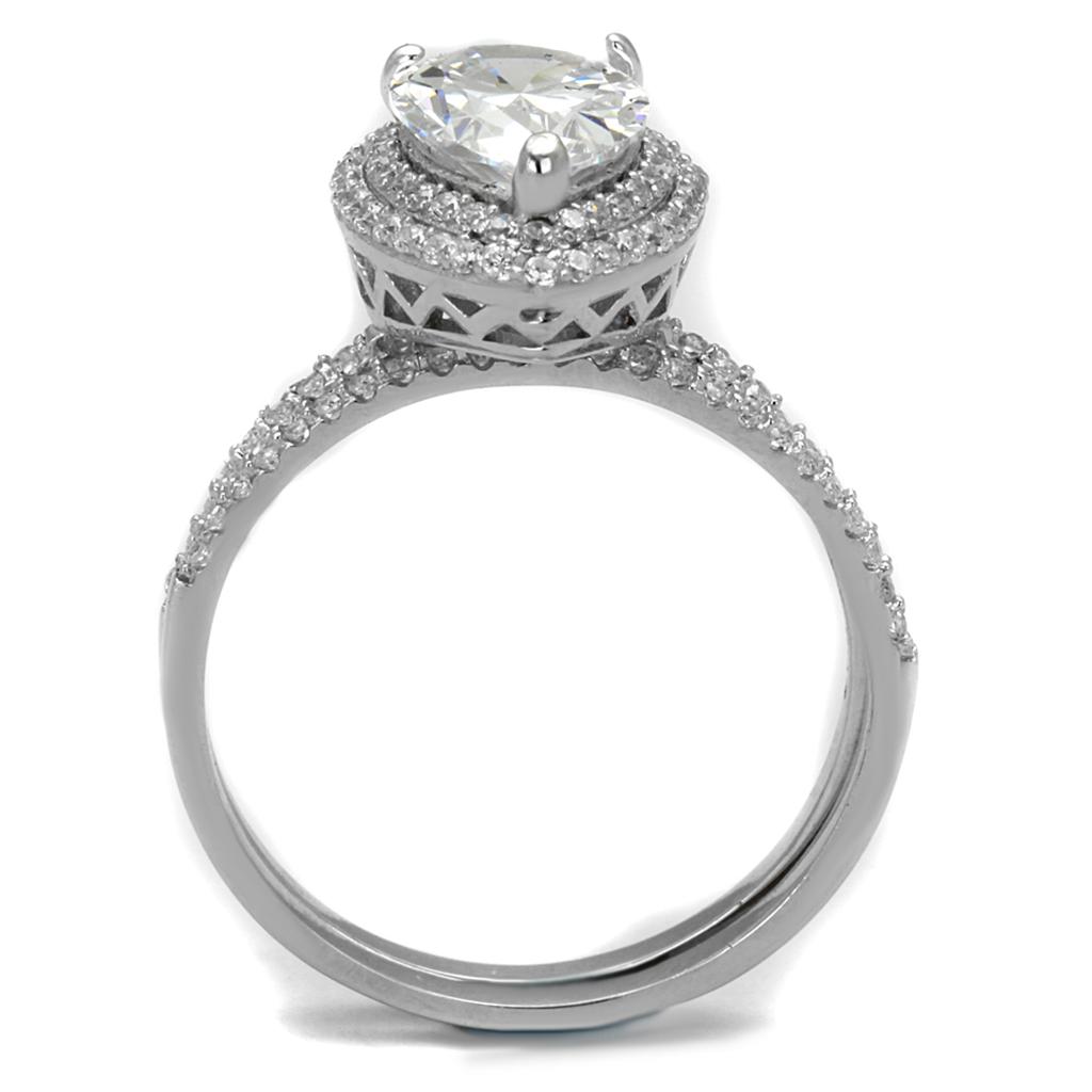 Rhodium 925 Sterling Silver Ring with AAA Grade CZ  in Clear