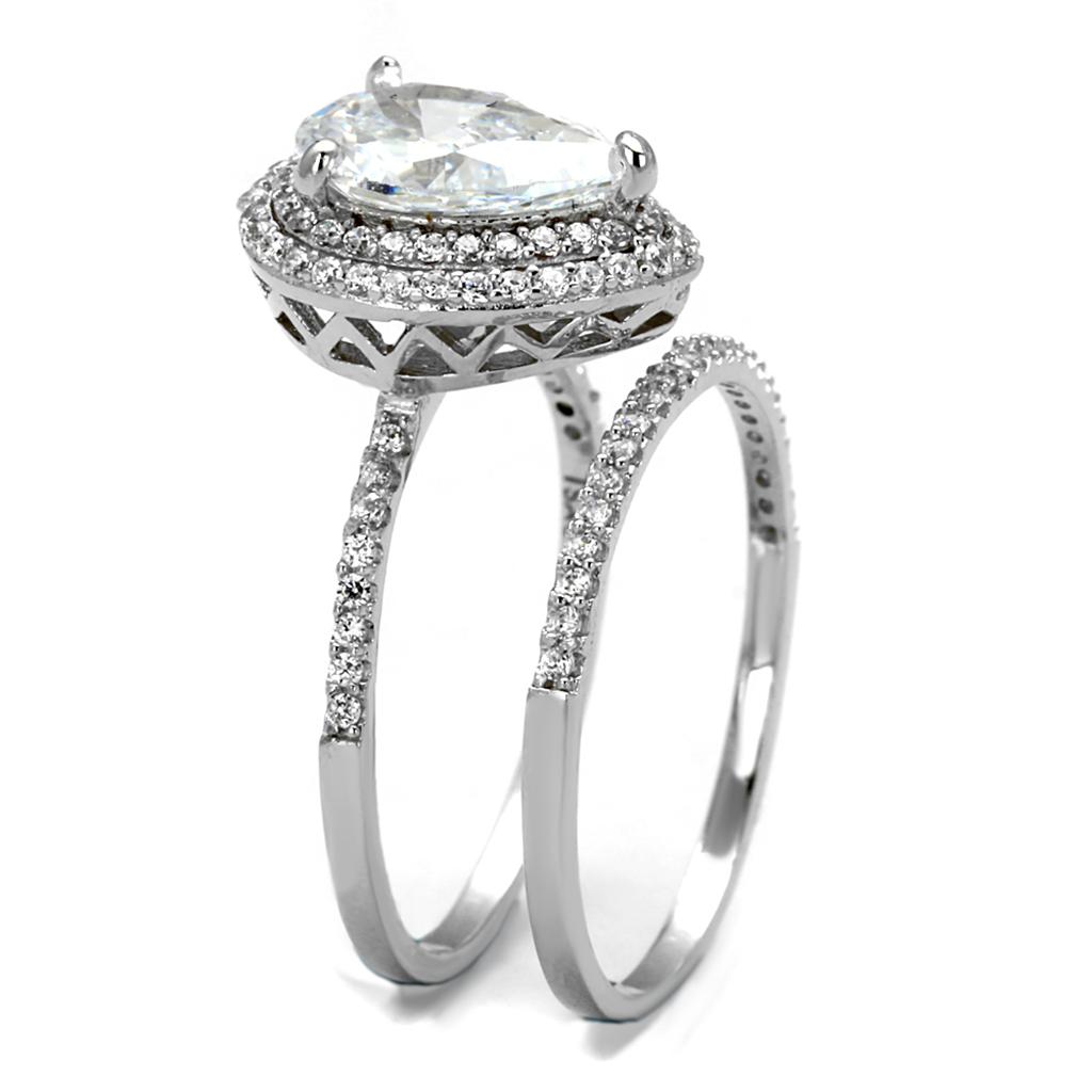 Rhodium 925 Sterling Silver Ring with AAA Grade CZ  in Clear