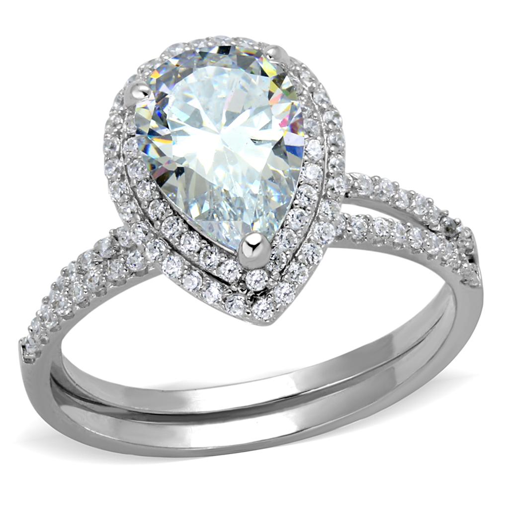 Rhodium 925 Sterling Silver Ring with AAA Grade CZ  in Clear