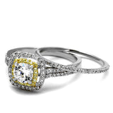 Reverse Two-Tone 925 Sterling Silver Ring with AAA Grade CZ  in Clear
